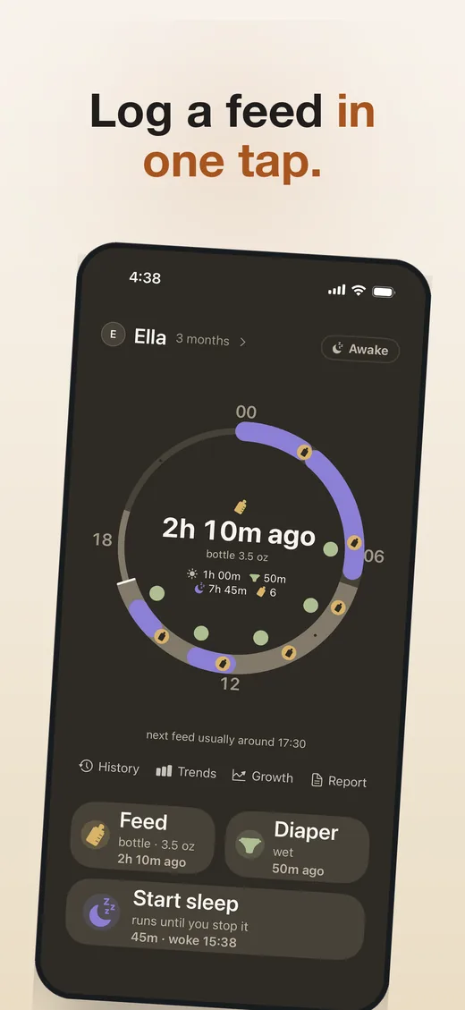 Log a feed in one tap.